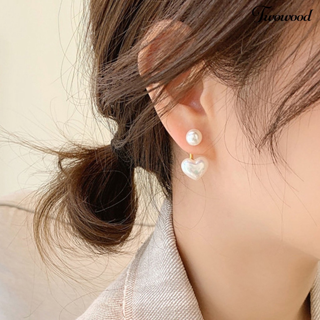 1 Pasang Anting Piercing Mutiara Imitasi Bentuk Hati Warna Putih Untuk Wanita