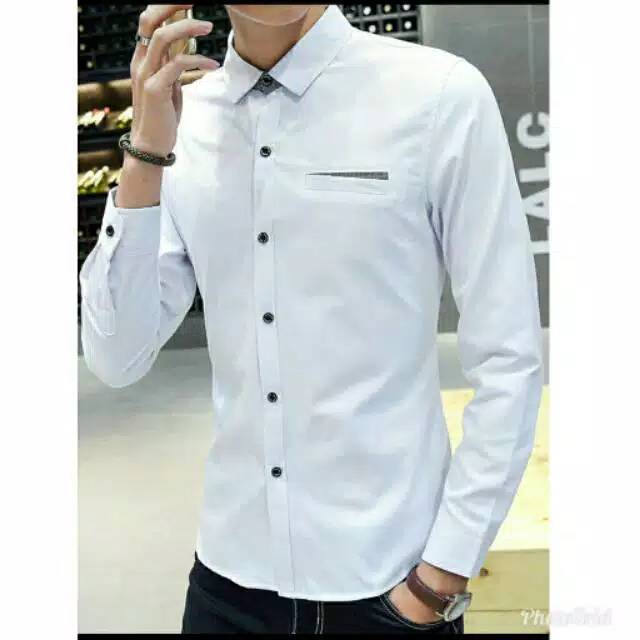 KEMEJA PRIA-BAJU PRIA-BAJU MURAH-KEMEJA MURAH-HEM LENGAN PANJANG/BAJU PUTIH-READY S,M,L,XL,XXL