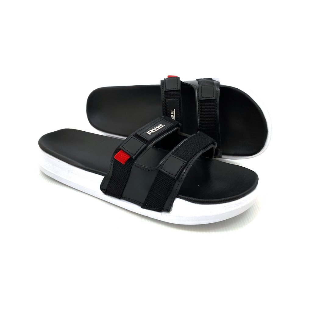 Ruuf - 0208 Strap Slide Sandal Pria - Black/White