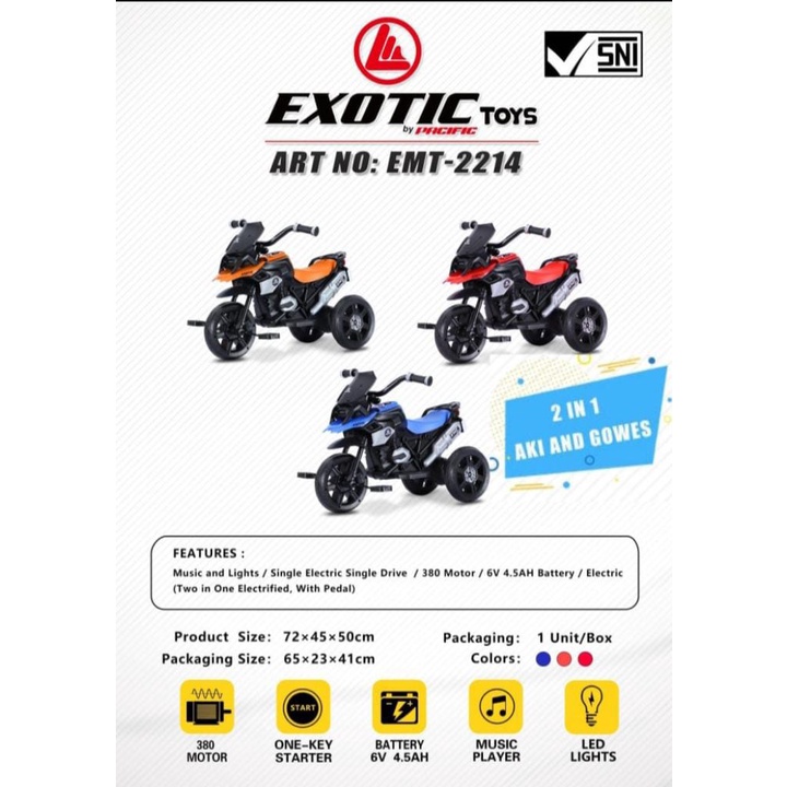 Motor aki anak 3 roda Exotic 2214 / Mainan anak