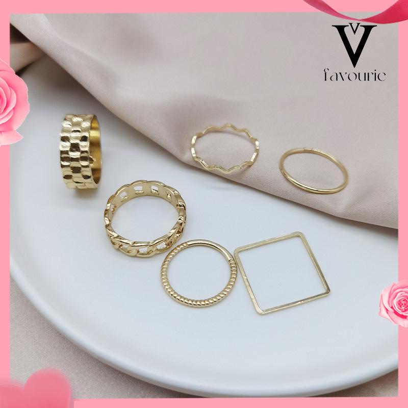 [COD]4pcs / Set Cincin Jari Telunjuk Bentuk Geometris Gaya Retro Untuk Wanita-FA