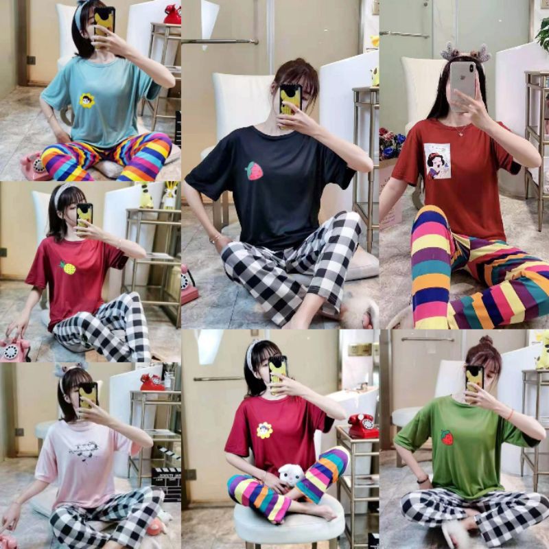 SETELAN PIYAMA BAJU TIDUR Wanita import CP/PIYAMA LENGAN PENDEK WANITA