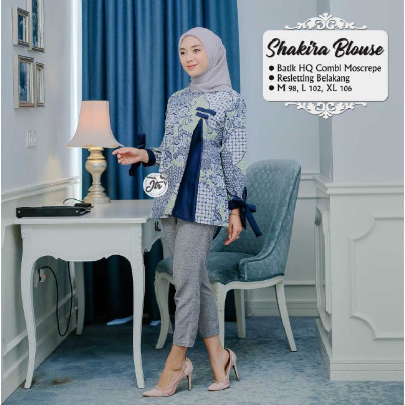Atasan Batik Wanita Kerja Dolby Dolbi Dobby Doby M L XL XXL L4 L5 Modern dan Terbaru 2021-Navy