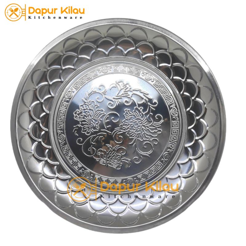 Nampan Bulat Baki Stainless Bunga 45 cm