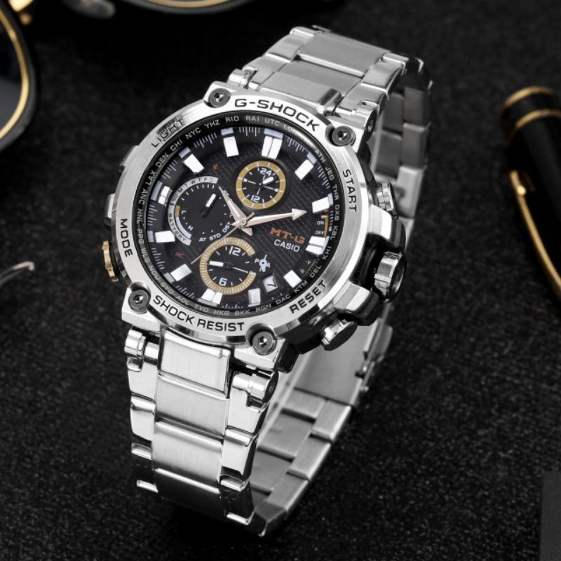 Limited Jam Tangan Casio G-Shock MT-G1000 Stainless Chronograph Silver