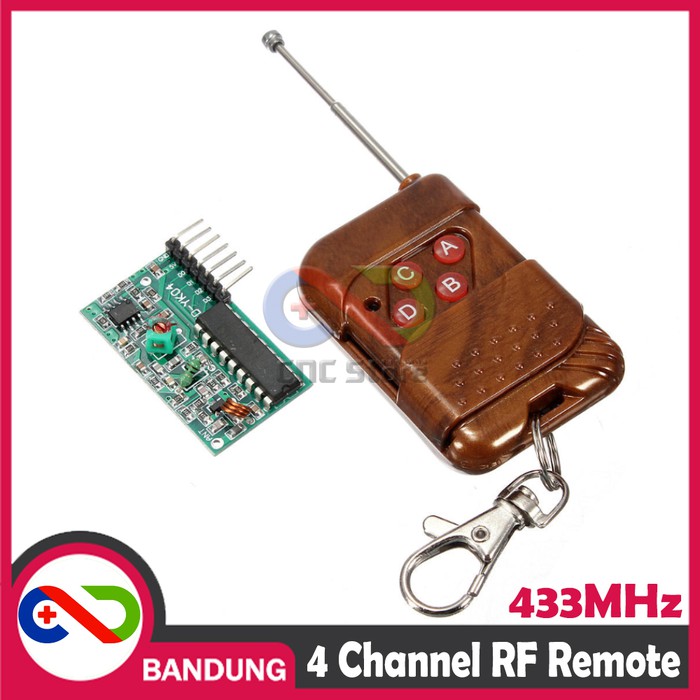 REMOTE 4 CHANNEL RF TRANSMITTER AND RECEIVER 433MHz 5V