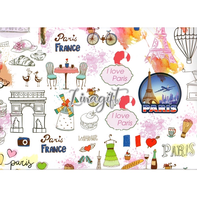 ( 5 Lembar ) SR RAINBOW - KERTAS KADO GLOSY - GIFT WRAP PAPER SHINY PARIS LONDON EIFFEL TOWER BIG BEN COLORS CLASSIC VINTAGE FANCY EXCLUSIVE EUSTHATIC