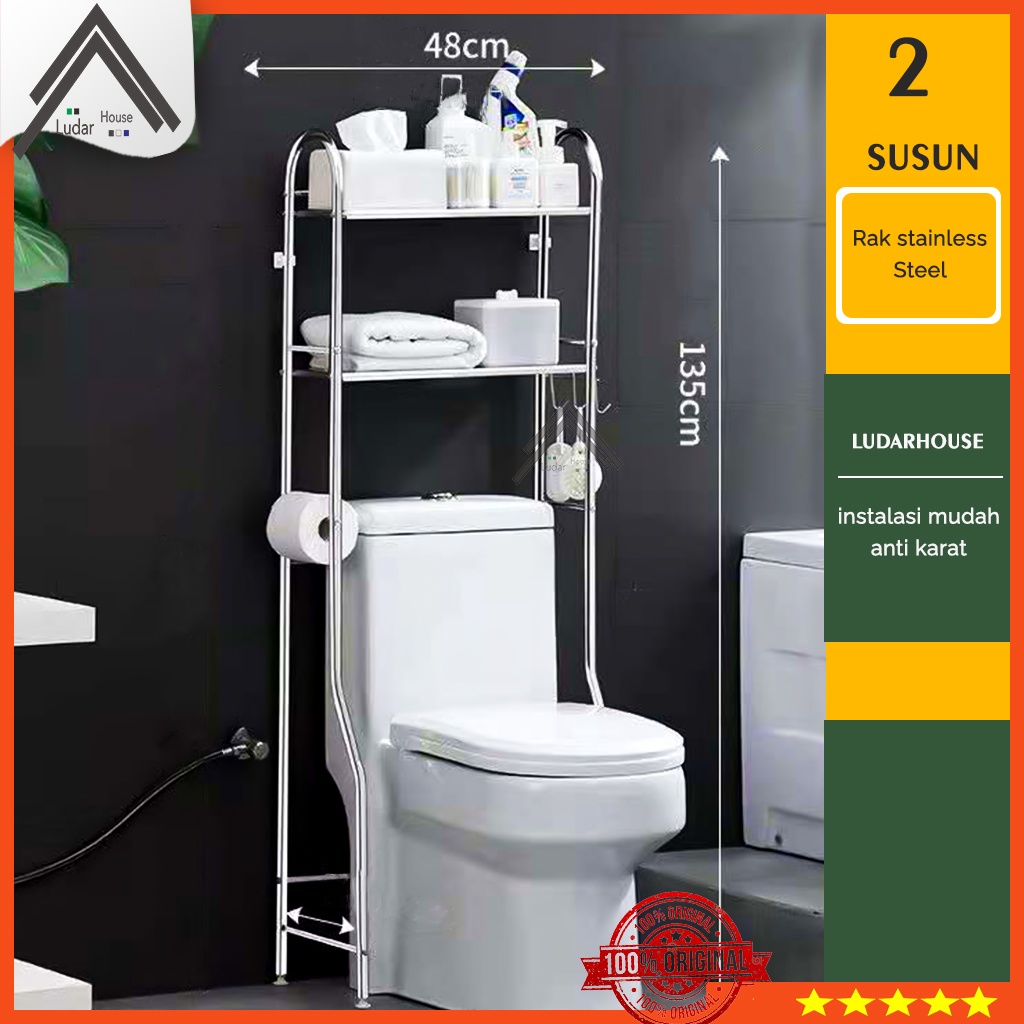 Rak Toilet Stainless Plastik Organizer WC Tissue sabun Kloset Kamar Mandi
