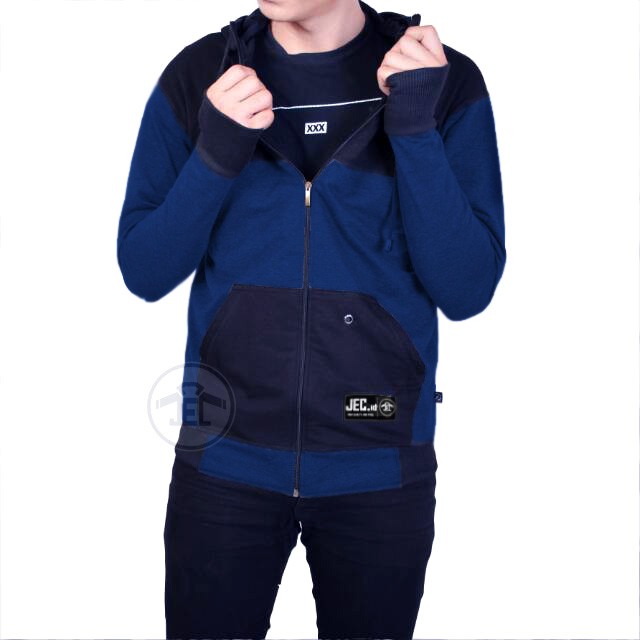 JEC Jaket Hoodie Zipper Combi Hitam Navy Full Premium | Sweater | Switer | Unisex | Fleece