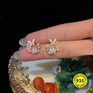 Anting Stud Bentuk Kupu-Kupu Emas 18K Bahan Sterling Silver Untuk Wanita