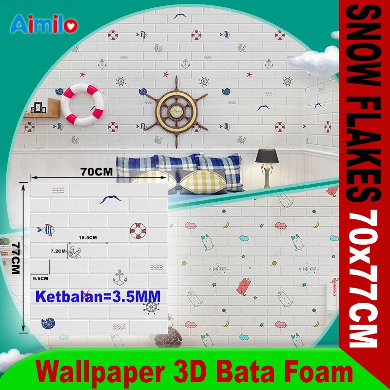 (Aimilo)  Wallpaper Dinding 3D Foam Motif Batu Bata Dekorasi Dinding Kamar Murah Ukuran 70 x 77 CM-3.5MM AiBK3-8