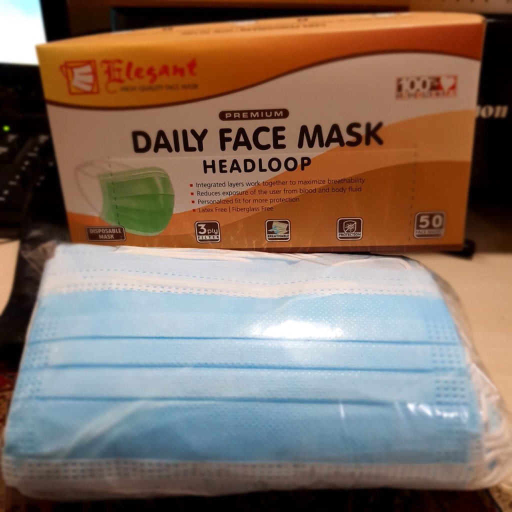 MASKER 3PLY HEADLOOP/HIJAB 50pcs/BOX KEMENKES (1KARTON)