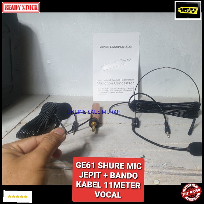 G61 Shure mic kabel headset jepit clip on kancing kerah baju condesor bando + klip mik cable profesional pro vocal vokal karaoke mikrophone microphone audio sound system panggung dj studio sensitif aux emas YOUTUBER G61   BISA DIGUNAKAN SEGALA JENIS AUDIO