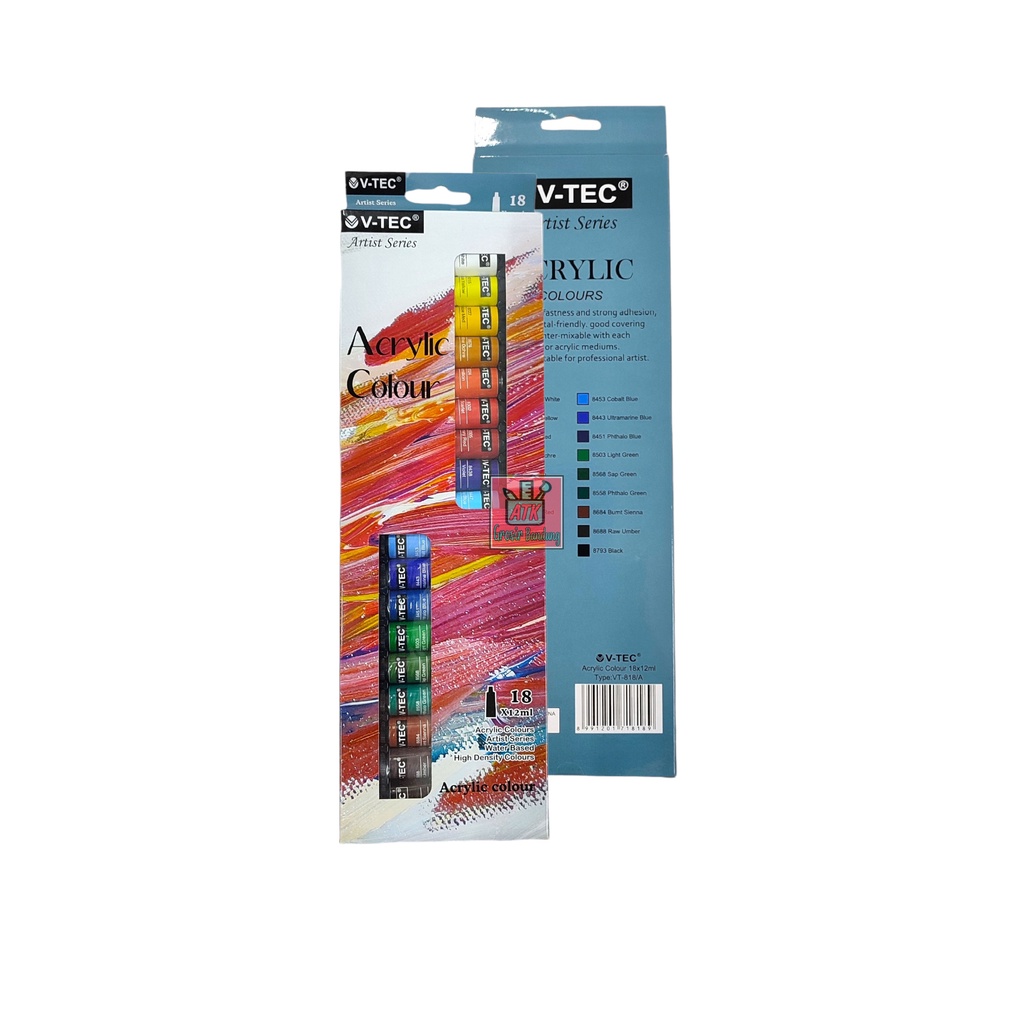 

Cat Akrilik V-TEC VT-818/A Acrylic Colours 18 Warna x 12 ML - Set SHAGB