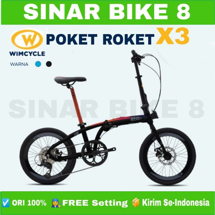 Sepeda Lipat WIMCYCLE POCKET ROKET X3 Alloy Ukuran 20 Inch 9 Speed Hidrolik