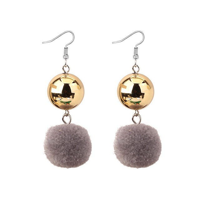 LRC Anting Gantung Elegant Fuzzy Ball Decorated Pom Earrings