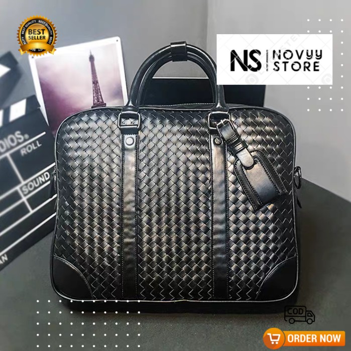 TAS SELEMPANG KULIT PRIA MOTIF RAJUT TAS KERJA WAIST BAG PRIA TOTE BAG TAS SELEMPANG LAPTOP NS 157