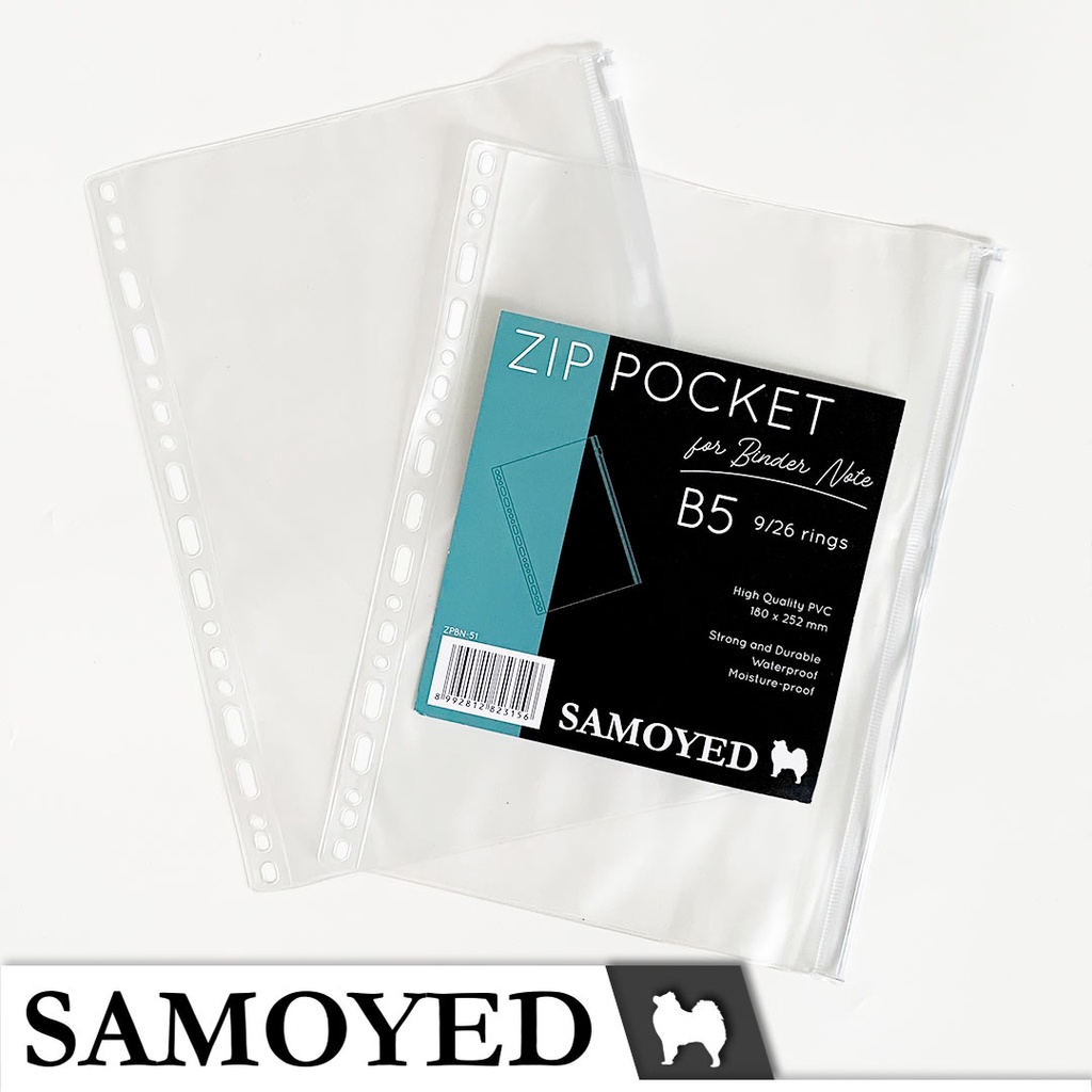 

Zip (Zipper) Pocket for Binder Note B5 , 9/26 Rings - Samoyed ZPBN-51
