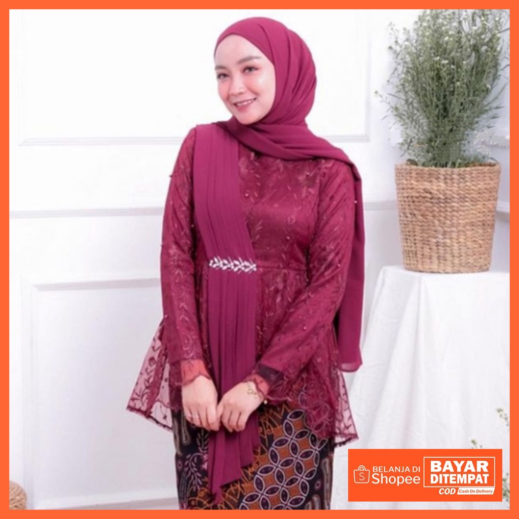 Kebaya Brukat Kebaya Kurung Brukat Kebaya Tunik Brukat Kebaya Modern Kebaya Wisuda Termurah Atasan Kebaya Murah-Wd maroon
