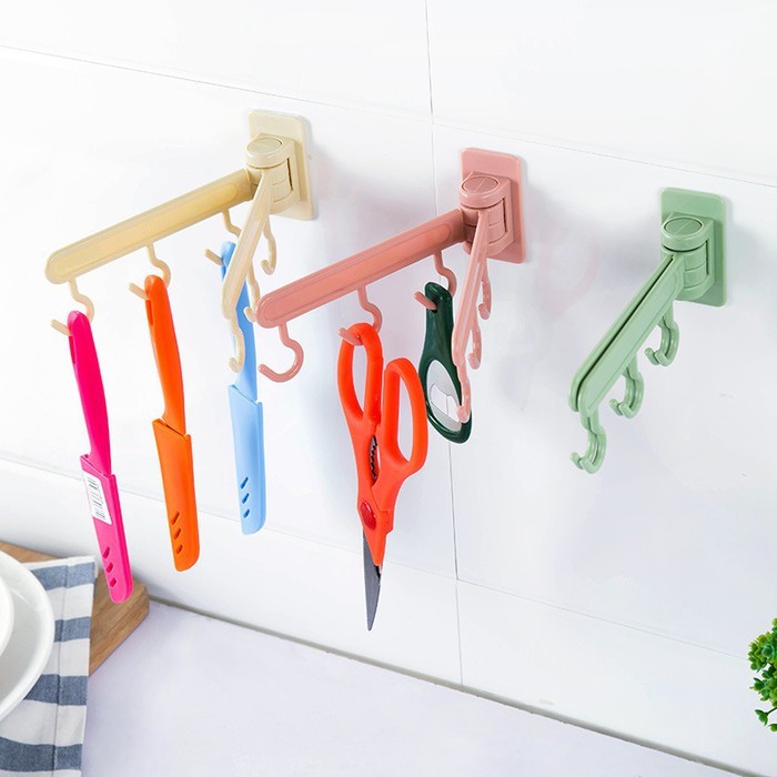 Gantungan Pengait 6 Kait Tempel Dinding Plastik Wall Hook Dengan Double Tape Hanging Organizer