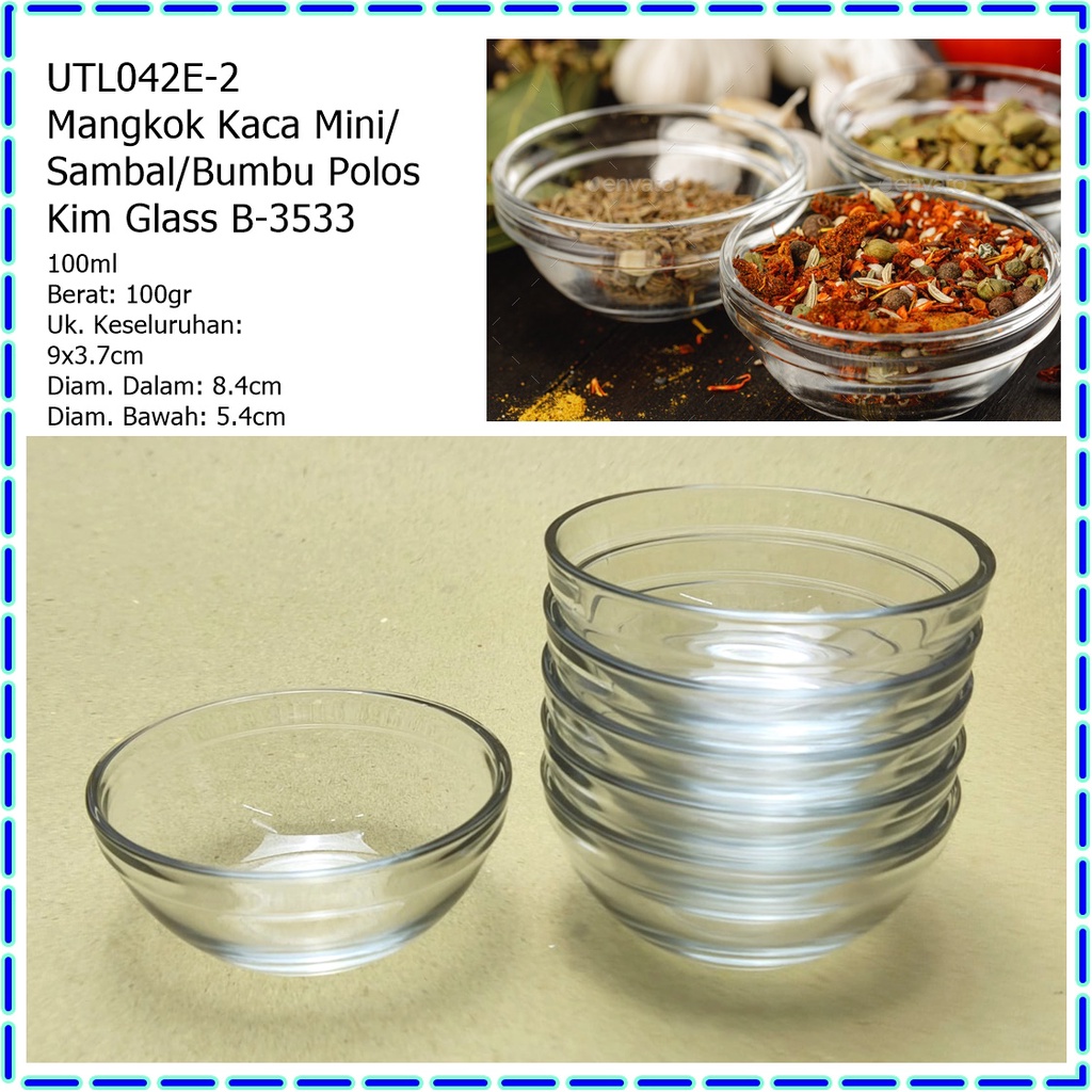 [Set 6pcs] UTL042E-2 Mangkok Kaca Mini/Mangkok Sambal/Bumbu/Kecap Polos MMS Glass B-3533 100ml