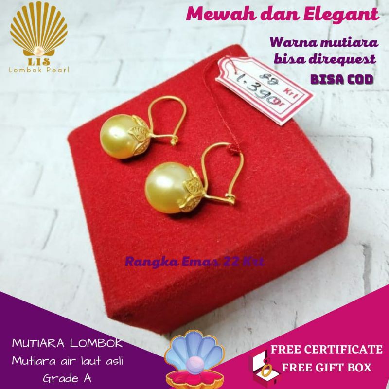 ANTING GIWANG EMAS MUTIARA LOMBOK MUTIARA LAUT GRADE A WARNA GOLD