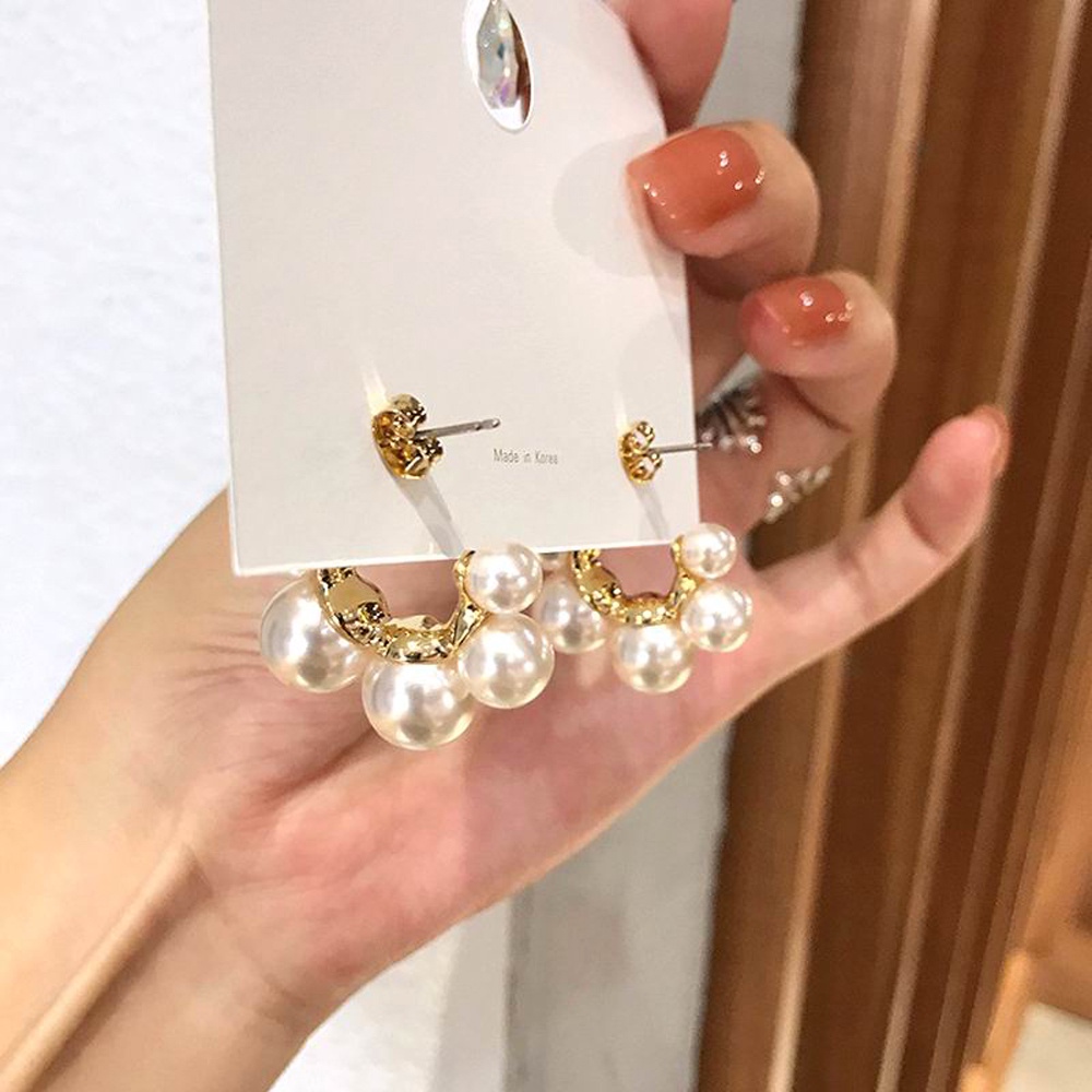 Needway  Party Stud Earrings Temperament Geometric Pearl Hoop Earrings Women Trendy Elegant Fashion Jewelry Exquisite S925 Round/Multicolor