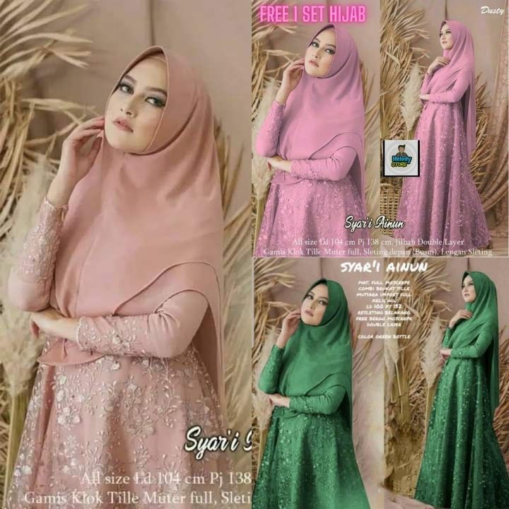 GAMIS AINUN SYARI BRUKAT MUSLIM JUMBO LD 120 | GAMIS PESTA SYARI