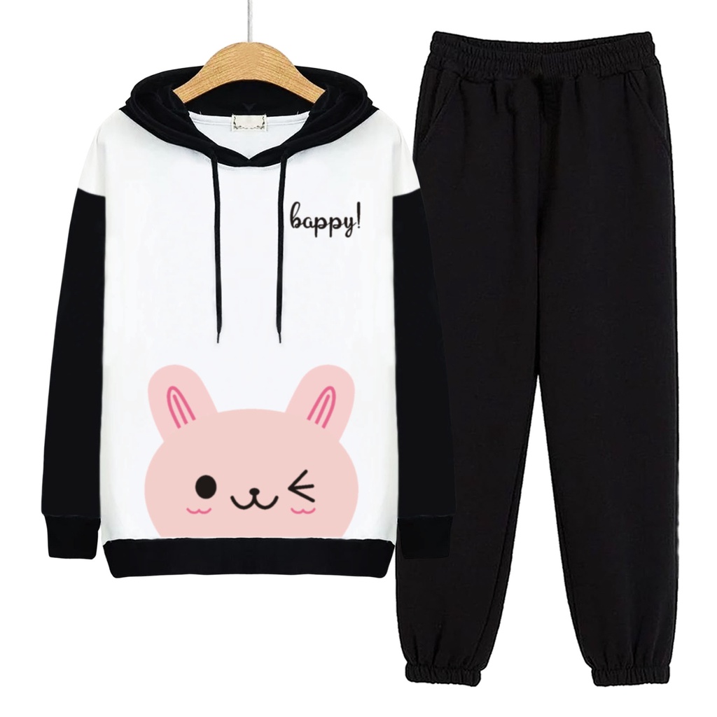 BESS - Baju Setelan Wanita Murah / Setelan Hoodie + Jogger Hitam - CONNY COMBI