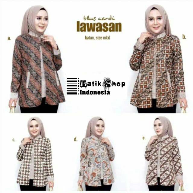 Blus Cardi Lawasan Batik Sogan Layer Blouse Atasan Kerja Kantoran Seragaman Kasual Collata