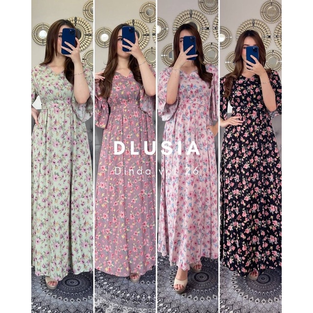 Daster arab DLUSIA DINDA Long Dress Homey Rayon Lengan Lonceng