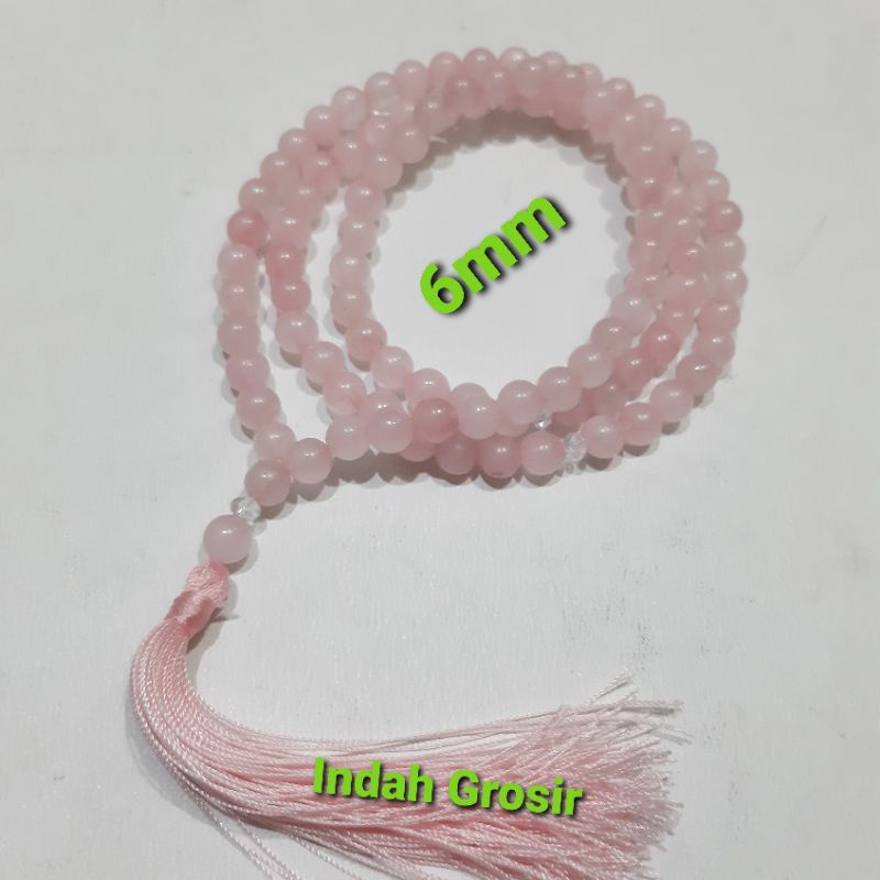 TASBIH Kalung BATU ROSE QUARTZ 6MM 99BUTIR ATAU 99BUTIR  ORIGINAL