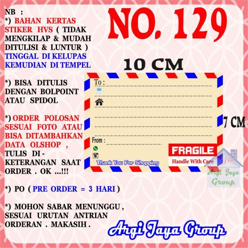 

Stiker HVS - Stiker Pengiriman - Sticker Alamat Olshop Murah Nomer 129-10x7cm