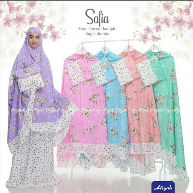 Mukena Dewasa Aliyah Super Jumbo Motif Bunga Katun Rayon Handprint Safia Motif Bunga Besar dan Kecil