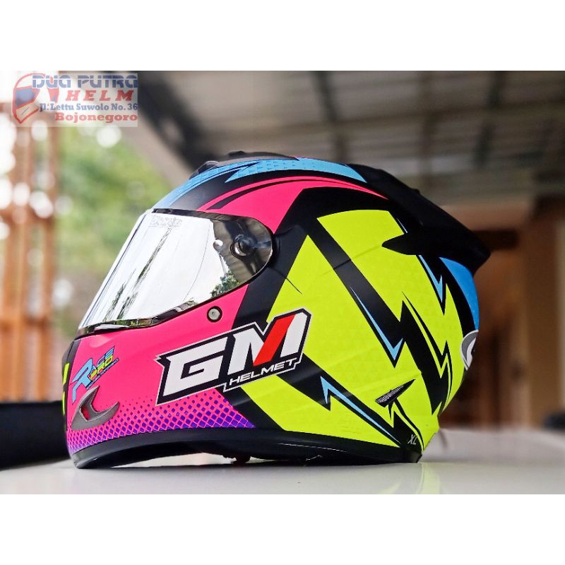 helm fullface GM race pro flash black pink doff