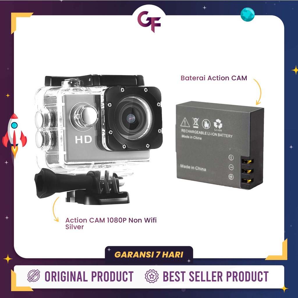 ACTION CAMERA 4K DAN 1080 HD WATERPROOF 900 MAH AKSESORIS LENGKAP - GOODFELLAS-SILVER NON + BATERAI