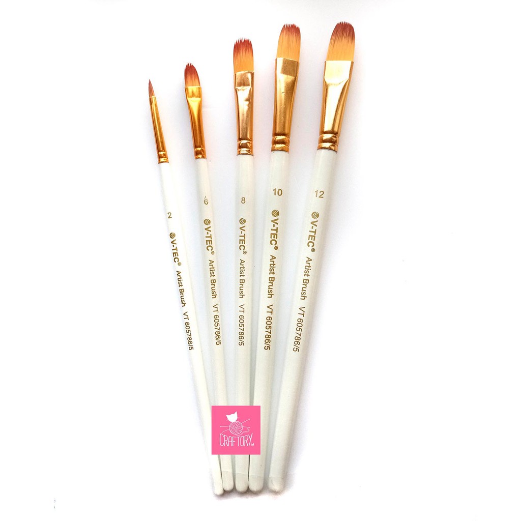 V-tec Artist Brush Set VT-605786 isi 5 / Vtec Kuas Lukis Round Filbert Brush untuk Cat Air Akrilik