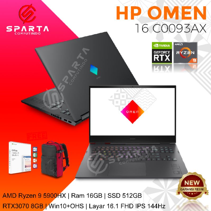 LAPTOP GAMING HP OMEN 16 C0093AX Ryzen 9 With GTX3070 16GB New Garansi Spek Mantap