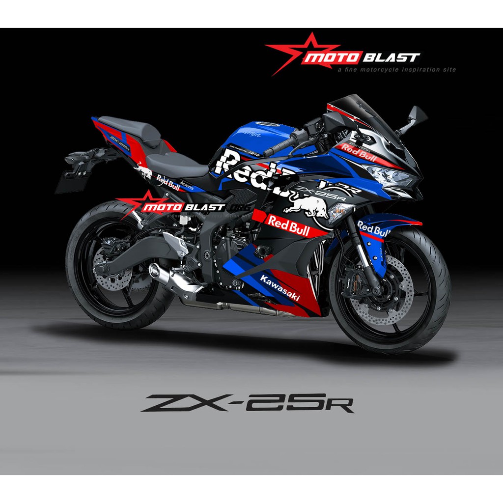 Decal Stiker Motoblast - Ninja ZX25R RedBull Blue Red