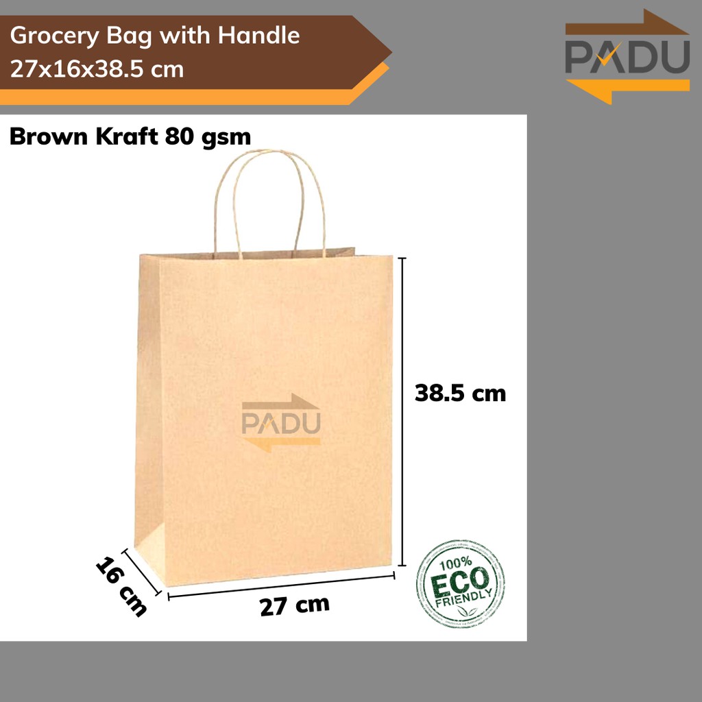 

[50 Pcs] Grocery Bag + Tali 27x16 x38.5 cm - SOS Paper Bag / Kantong Belanja