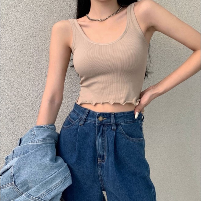 Feminin Bra Sport Yoga Tank Top Atasan Wanita Dengan Tali Trap tanktop korea kekinian-Coklat