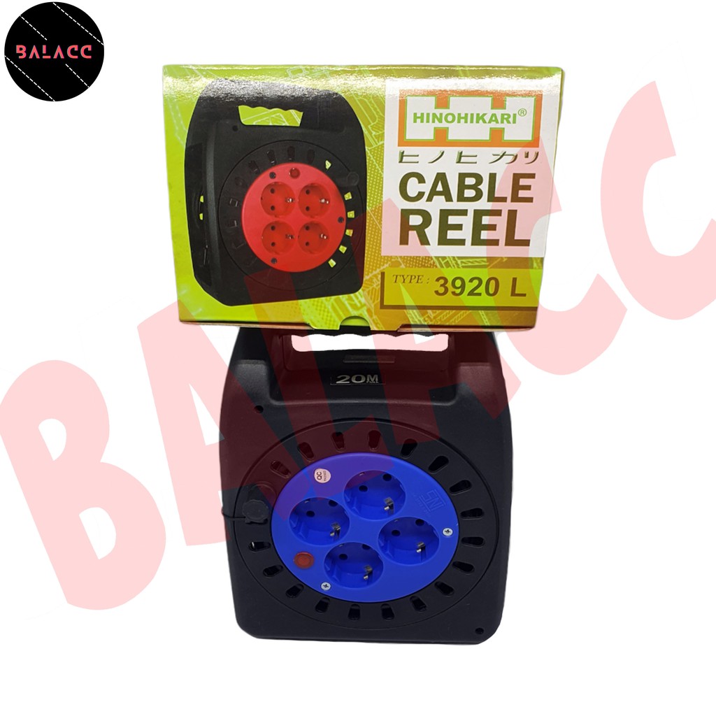 Kabel Roll 20 Meter Hinohikari / Kabel Box 20m / Kabel Gulung Hinohikari Lampu 3920 L / Stop Kontak 4 Lubang 20 Meter