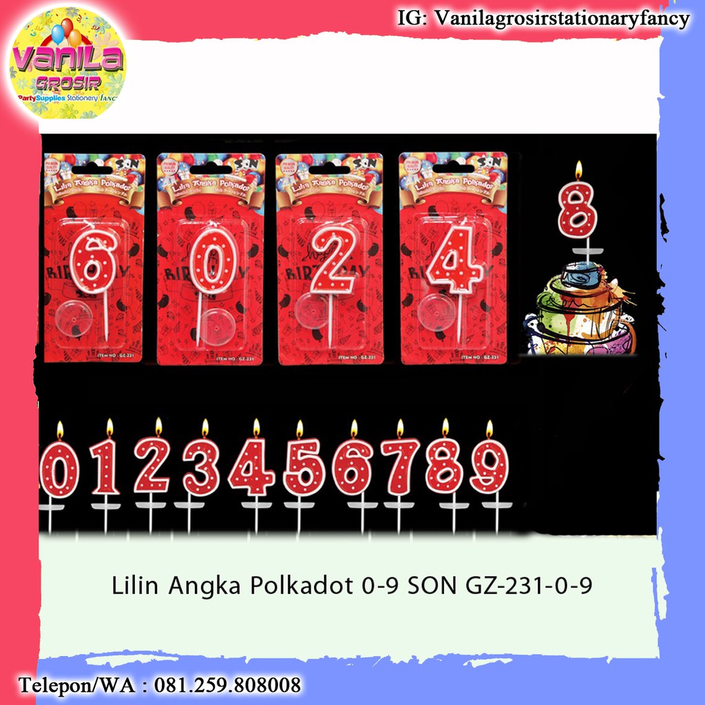 (1PCS) LILIN ANGKA POLKADOT (SON), LILIN ANGKA ULTAH, LILIN ANGKA KUE ULANG TAHUN
