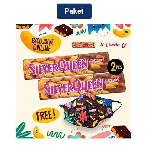 Silver Queen Cokelat Almond 2 x 65 gr + Free Masker Liunik x Silver Queen