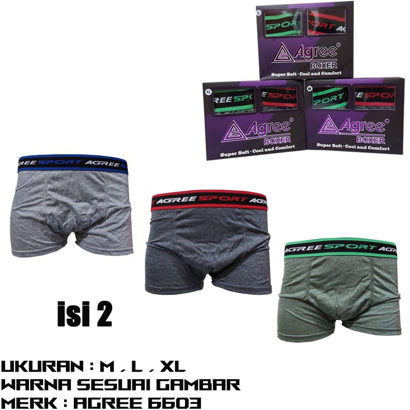 1 Box 2 Pcs Celana Dalam Boxer Agree Sport 6603 - CD Boxer Pria - Karet Boxer