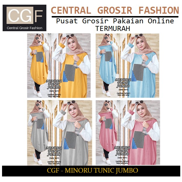 Minoru Tunik - Central Grosir Fashion (CGF) - Ukuran XL-XXL - Matt Baby Terri + Aplikasi Bahan