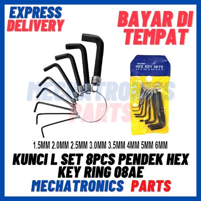 [DEV-9481] KUNCI L SET 8PCS PENDEK HEX KEY RING 08AE