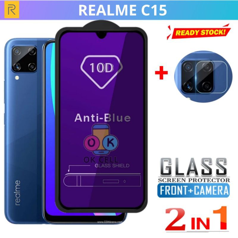 2in1- Tempered Glass Anti Blue Light Realme C15 - Tg Anti Gores Blue Radiasi Realmi C15 Full Layar