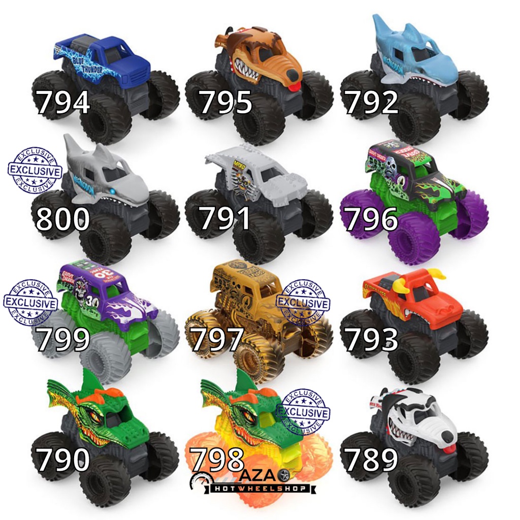 Monster Jam Mini Scale spin master seri 1 seri 3 Dragon Earth Shaker Soldier Fortune Black Ops Max Contrast Grave Digger Silver Dragon El Toro Loco Gold Chase WF17 Orange Max-D Max D Megalodon Shear Madness Monster Mutt Bakugan Dragonoid Blue Thunder