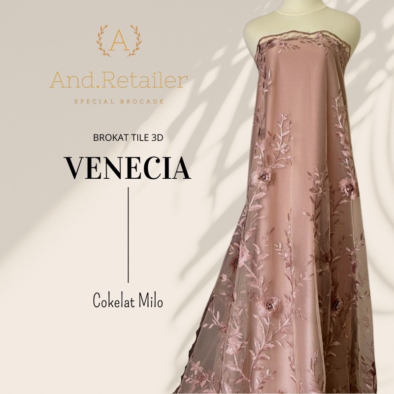 Bahan Kebaya Premium Brokat Tile 3D bordir Venecia warna Mocca Milo